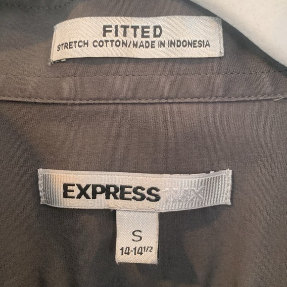 Express Men’s Small Gray Fitted Stretch Button Down Long Sleeve Dress Shirt - Picture 3 of 8